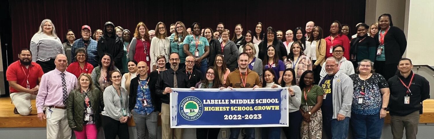 LABELLE – LaBelle Middle School teachers and staff celebrated on Jan 9 because the school had the highest growth in the district. [Photo courtesy LaBelle Middle School]
